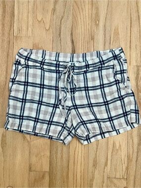 Allen Allen Navy & Cream Plaid Linen, Drawstring shorts M